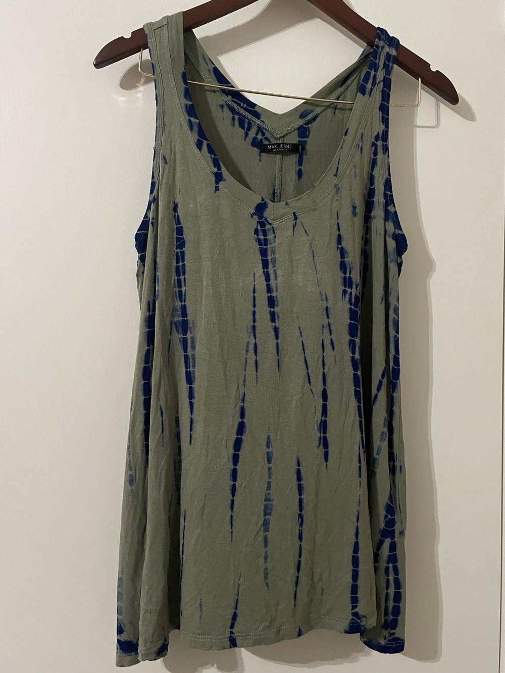 Max Jeans Olive Green & Blue Tie Dye Sleeveless Tank Top Medium
